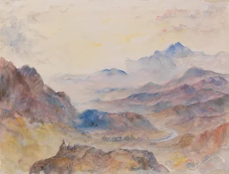 Bergszene, aufsteigender Nebel